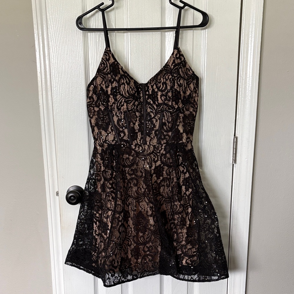 Women’s Emerald Sundae Black Lace Dress with Nude Lining